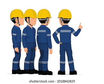 Four industrial worker have a meeting on white background
