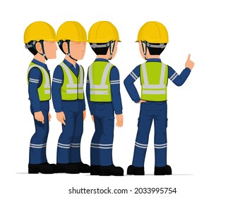 Four industrial worker have a meeting on white background