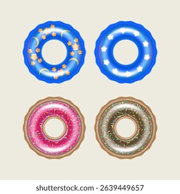 Four inflatable swim rings with unique designs