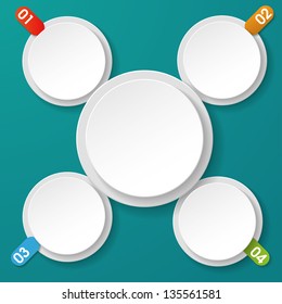 Four info paperlabels with numbers. Green background.