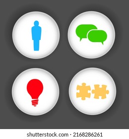 Four infographic icons on black background