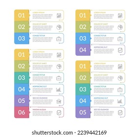 Four infographic templates - 3, 4, 5 and 6 step or options, process infographics, vector eps10 illustration