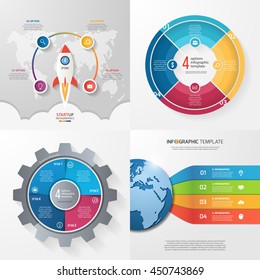 Four infographic templates with 4 steps, options, parts, processes. Business concept.