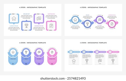 Four infographic templates with four steps, presentation slides, vector eps10 illustration