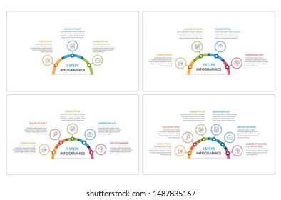 Cuatro Plantillas de infografía para Web, negocios, informes, presentaciones, 3, 4, 5 y 6 pasos u opciones, Vector eps10 ilustración