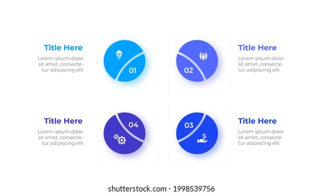 Cuatro círculos de infografía. Plantilla para presentación de negocios de ciclo. Ilustración de diseño gráfico de información vectorial con 4 opciones.