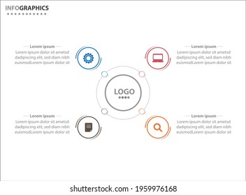 Four infographics element. Vector illustration. Vector business template for presentation. Timeline with 4 option. 
Vector Infographic label design template with icons and 4 options or steps.