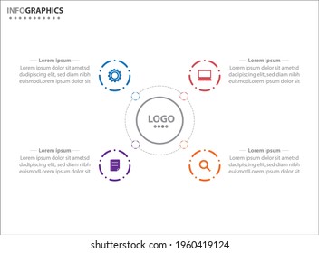 Vier Infografiken. Vektorgrafik. Vektorgeschäftsvorlage zur Präsentation. Zeitleiste mit 4 Option. 
Design-Vorlage für Vektorgrafiken mit Symbolen und 4 Optionen oder Schritten.