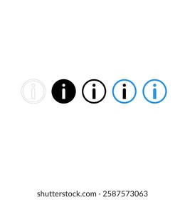 Four information icons with variations in color and line style: solid black, black with a thick outline, blue with a thick outline, and blue with a thin outline
