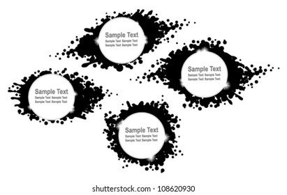 Four ink blots on a white background. Abstract round frames.