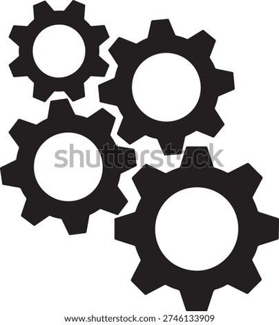 Four Interconnected Gears Icon Set 