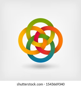 Four interlocked circles in gradient rainbow colors