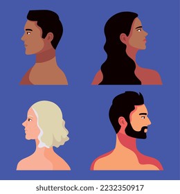 cuatro personas interraciales sin camisa