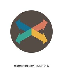 Four intersecting directional arrows. Vector illustration in trendy flat style isolated on white background