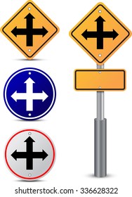 Four intersection traffic sign on white background