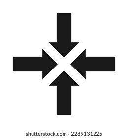 Four inward pointing arrows, silhouette icon. A symbol made from arrow shapes. Isolated on a white background.