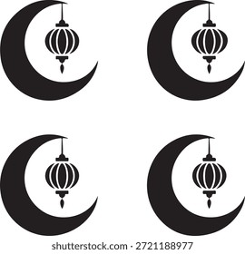 Cuatro lunas medialunas islámicas con faroles con un diseño simple y elegante