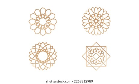 Four islamic shapes ornaments isolated on white background.