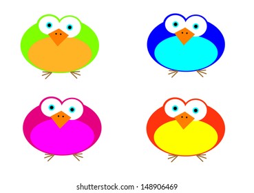 Four Isolated Cartoon Style Birds