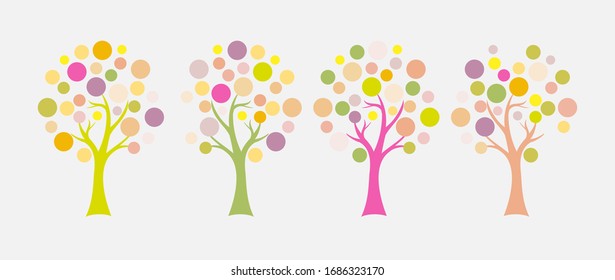 Four isolated colorful seasonal vector trees