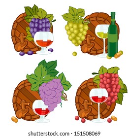 four isolated different kind of grapes on white background