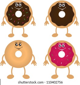 Four Isolated Donut Cartoon Characters