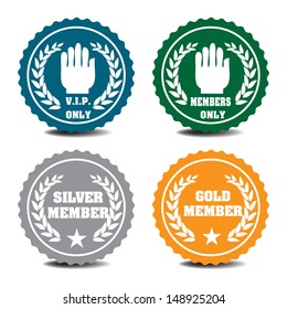 Four isolated member badges with various messages 