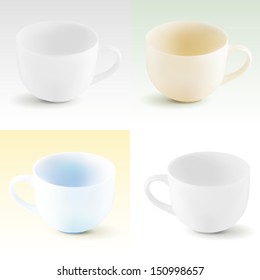 four isolated round cups, a set of vector
