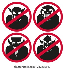 Four isolated signs with demons. Vector illustration.