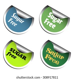 Four isolated stickers with the text sugar free written on each sticker