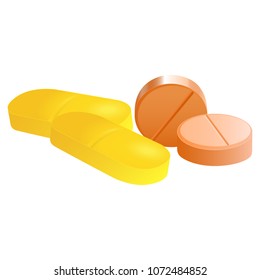 Four isolated tablets yellow and orange on white background