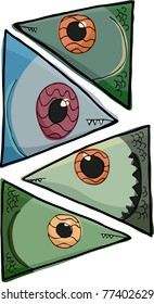 Four isolated various fish head close-up illustrations