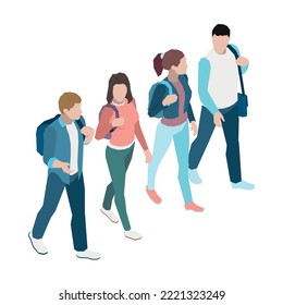 Four isometric characters of university or high school students 3d vector illustration