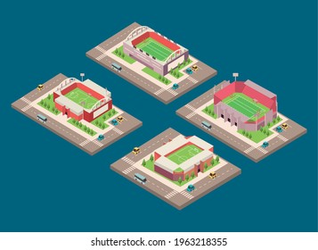 four isometric stadiums set icons