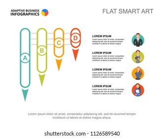 Four issues process chart template. Business data. Abstract elements of diagram, graphic. Review, recruitment, marketing or teamwork creative concept for infographic, project layout.