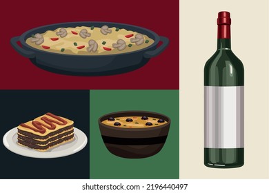 four italian food set icons