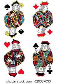 Figuras de Four Jacks inspiradas en la tradición francesa de jugar a las cartas. Todas las cifras están aisladas sin marco de tarjeta