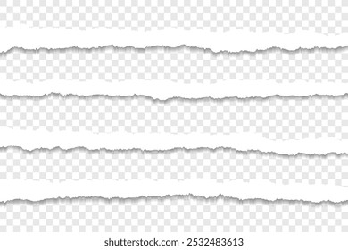 Cuatro tiras de papel rasgadas dentadas con fondo transparente para uso de diseño digital

