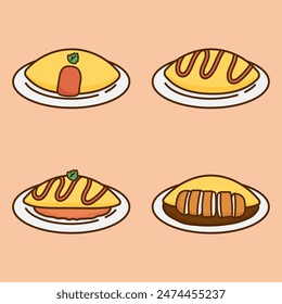 four japanese-style omelette fried rice, vector illustration