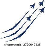 Four jet fighter planes flying in formation