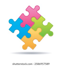 Four jigsaw pieces connected together. Perfect match concept isolated vector illustration