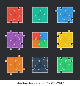 four jigsaw pieces, puzzle vector icon set