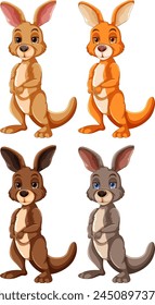 Four kangaroo illustrations in different colors