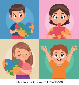 four kids autism day characters