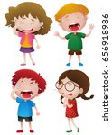 Four kids crying with tears illustration
