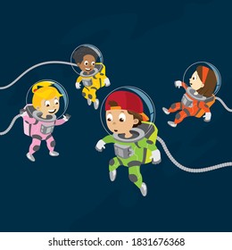 Four kids exploring the outerspace