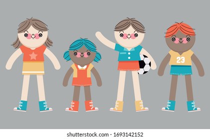Four kids flat design set