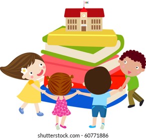 four kids hand in hand