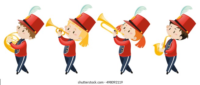 Four Kids Playing Music School Band Stock Vector (Royalty Free ...