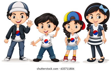 Four kids from South Korea illustration